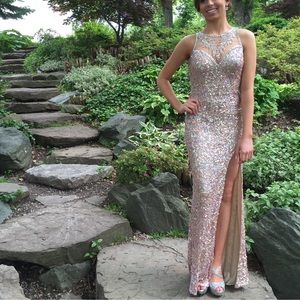 Gold sequined prom dress